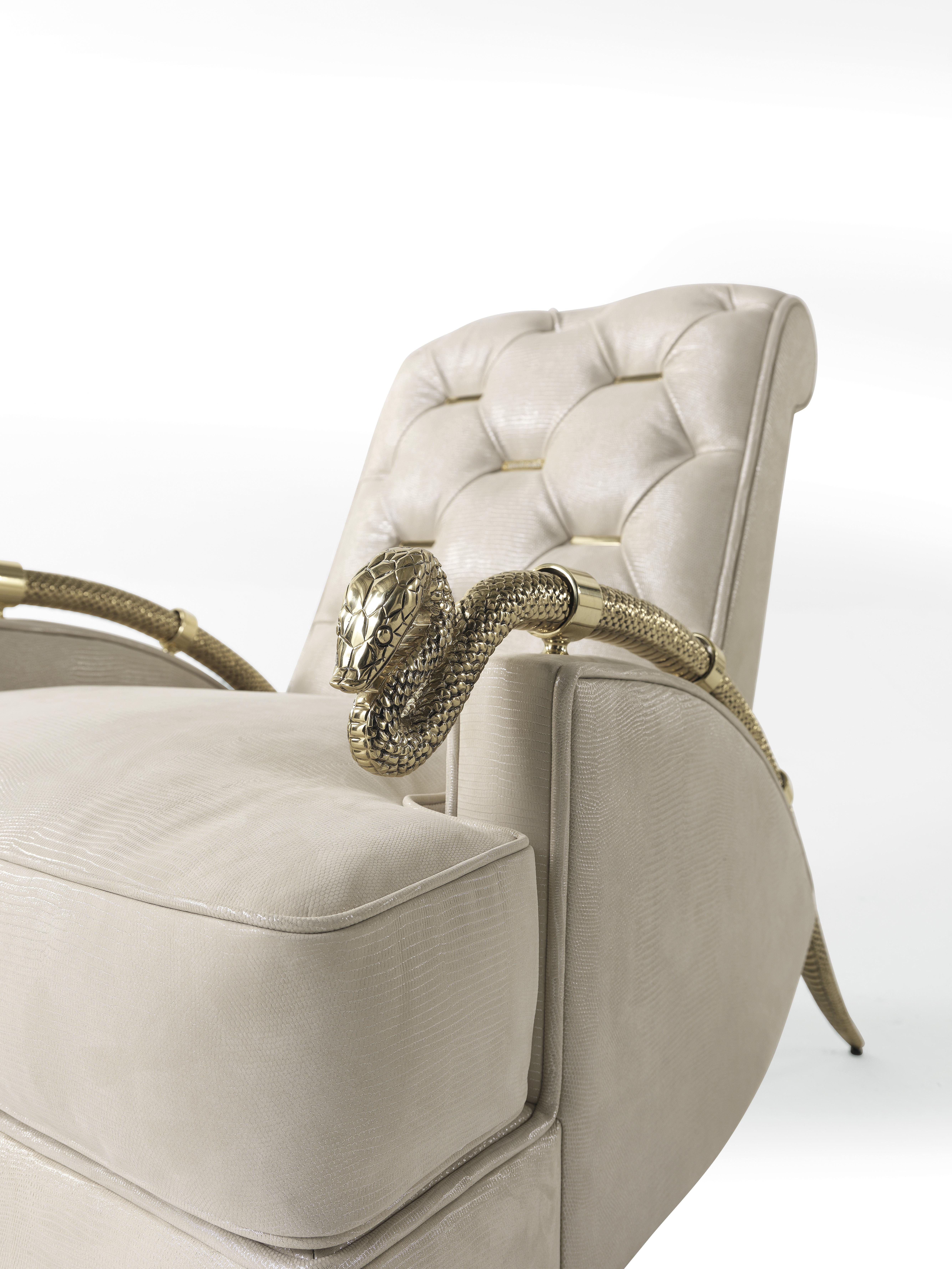 Italian 21st Century Snake Armchair in Leather by Roberto Cavalli Home Interiors For Sale