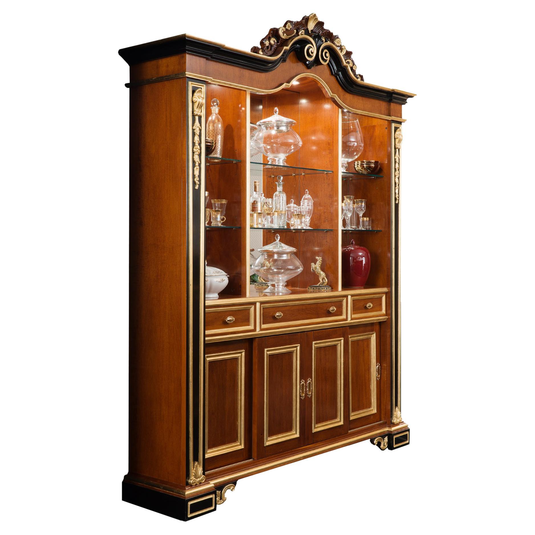 21st Century Solid Wood Liquor Vitrine with Mirror by Modenese Luxury Interiors For Sale