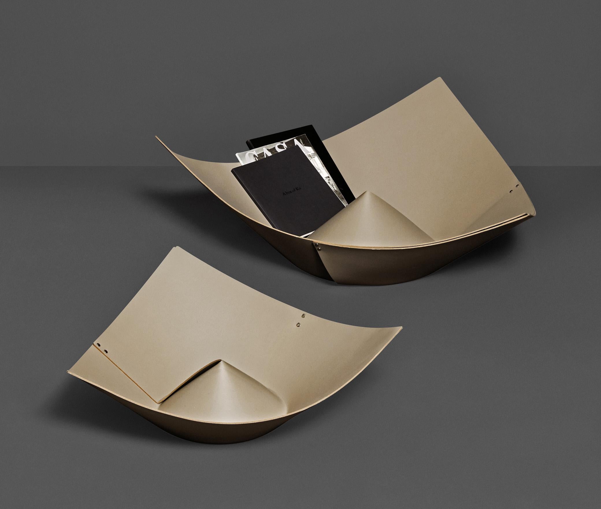 Modern 21st Century Sombrero Magazine Holder Handmade in Italy with Regenerated Leather For Sale
