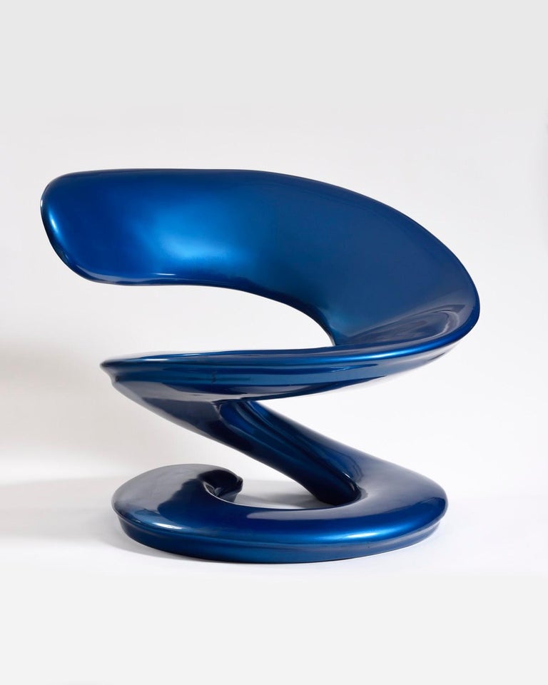 Blue lacquered version of the Spirale Chair by french designer Louis Durot. 
Signed. Made by hand by the artist. 

Louis Durot is a French designer, born in 1939. Former assistant to Cesar Louis Durot developed in the late 60’s a singular