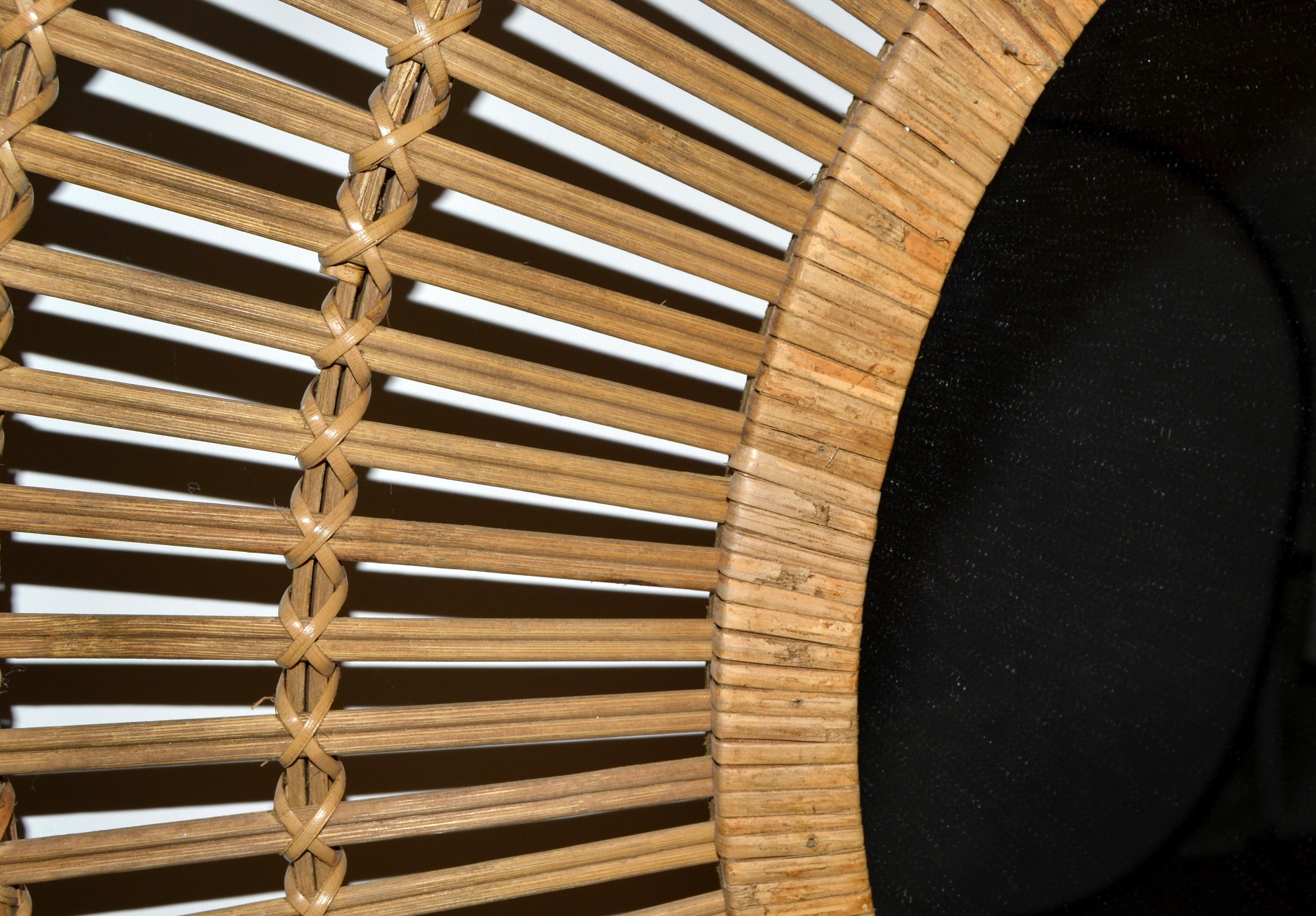 21st Century Split Reed Caning Runde große Sunburst Wandspiegel Organic Modern im Angebot 3