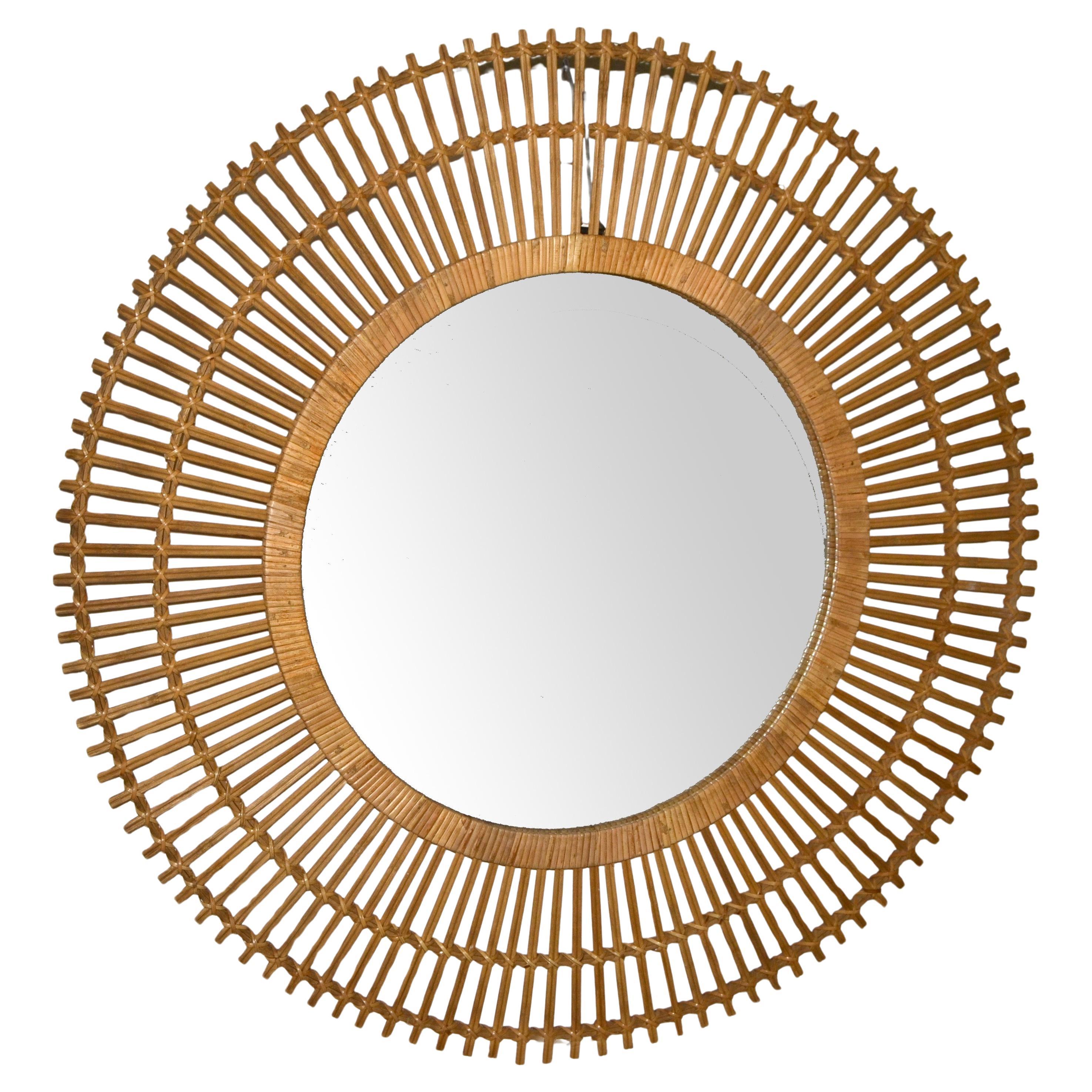 21st Century Split Reed Caning Runde große Sunburst Wandspiegel Organic Modern (amerikanisch) im Angebot