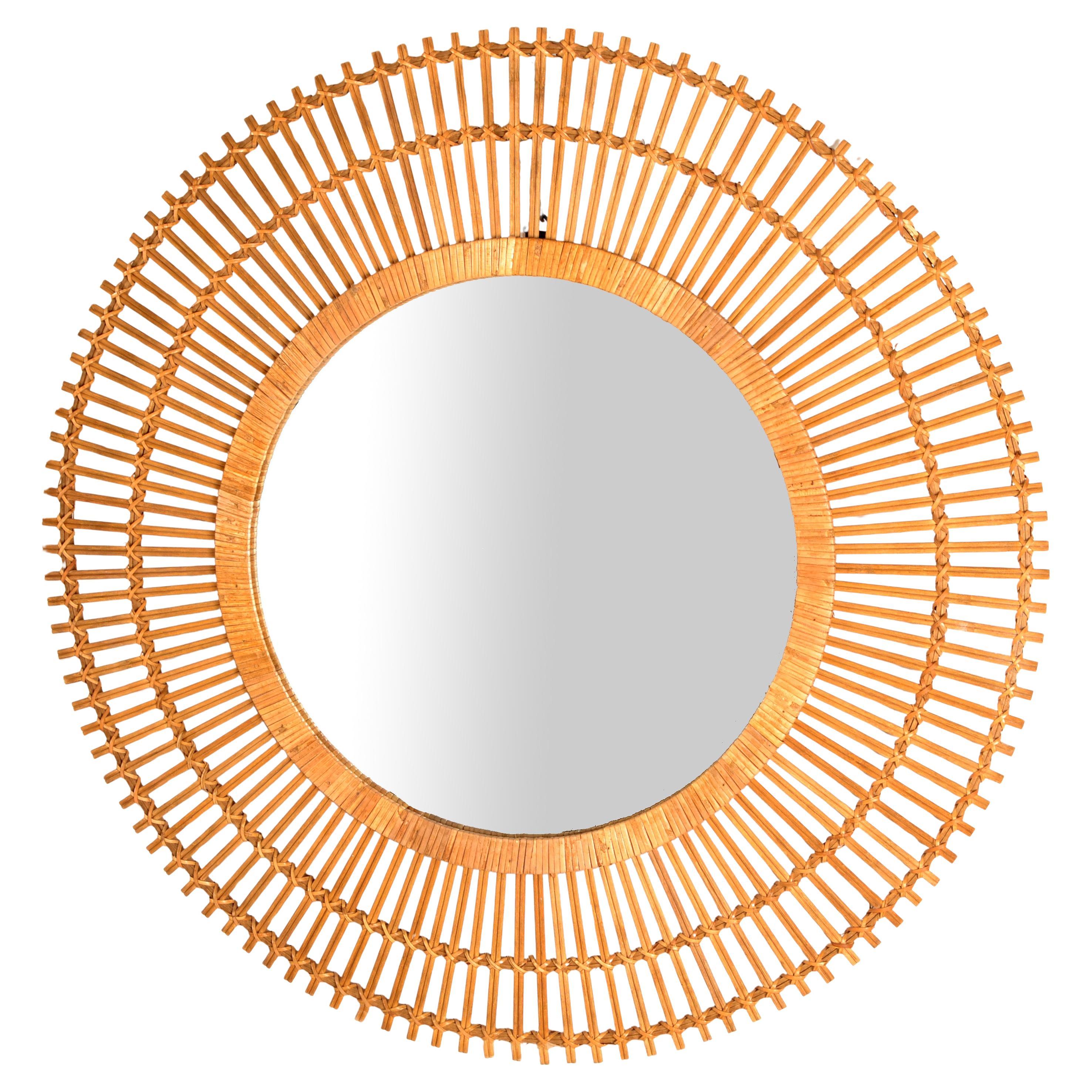 21st Century Split Reed Caning Runde große Sunburst Wandspiegel Organic Modern im Angebot