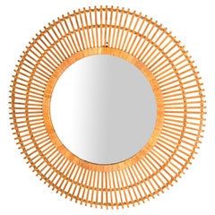 21st Century Split Reed Caning Round Large Sunburst Wall Mirror Organic Modern