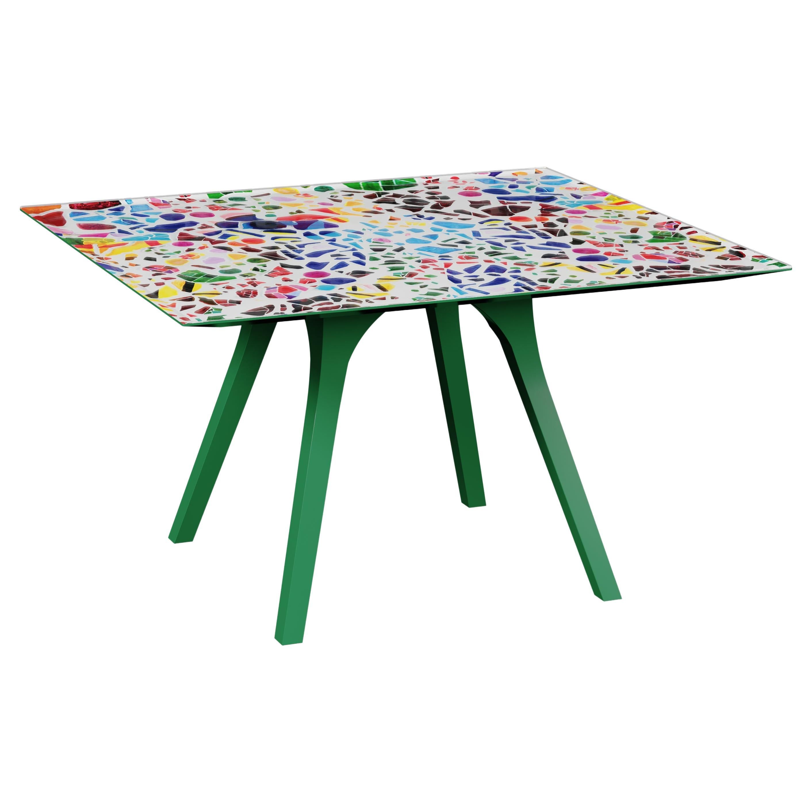 21st Century Square Templo Dining Table Handpainted Wood by Malabar