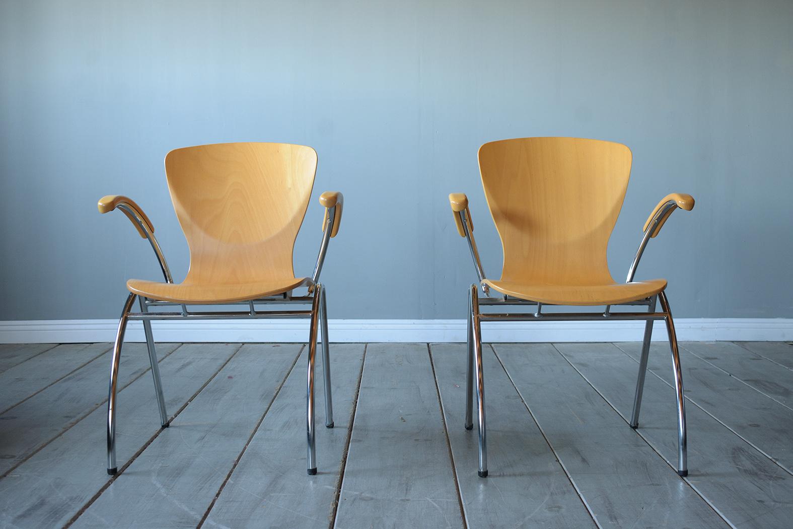 Stained 21st-Century Mid-Century Modern Dining Chairs: Set of Six For Sale