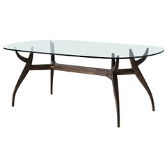 STAG Walnut Wood Dining Table with Glass Top designed by Nigel Coates