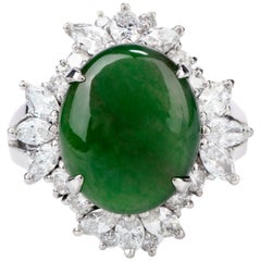 21st Century Statement Diamond and Jade Platinum Cocktail Ring