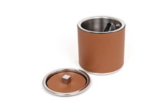 21st Century Steel Ice Bucket with Leather Cover Handmade in Italy
