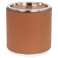 21st Century Steel Ice Bucket with Leather Cover Handmade in Italy