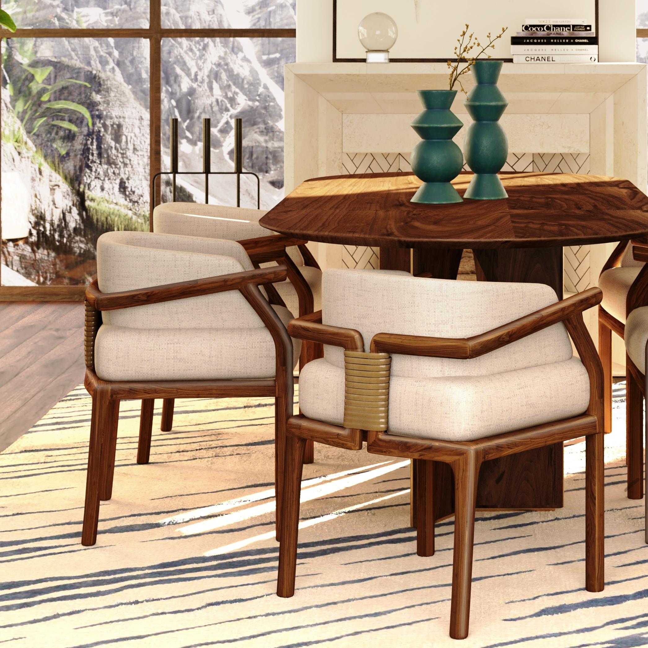 Leather 21st Century Stefan Dining Chair Walnut Wood Made in Portugal by Wood Tailors For Sale