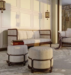 21st Stefan Stool Wood Linen Leather Handmade in Portugal by Wood Tailors