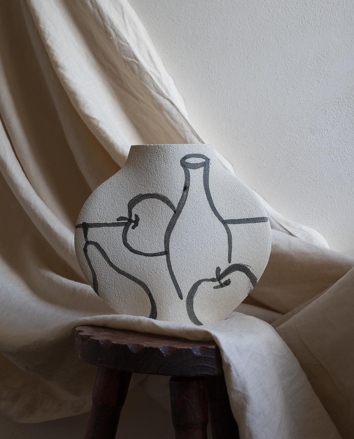 Contemporary 21st Century 'Still Life' Vase in White Ceramic, Handcrafted in France For Sale