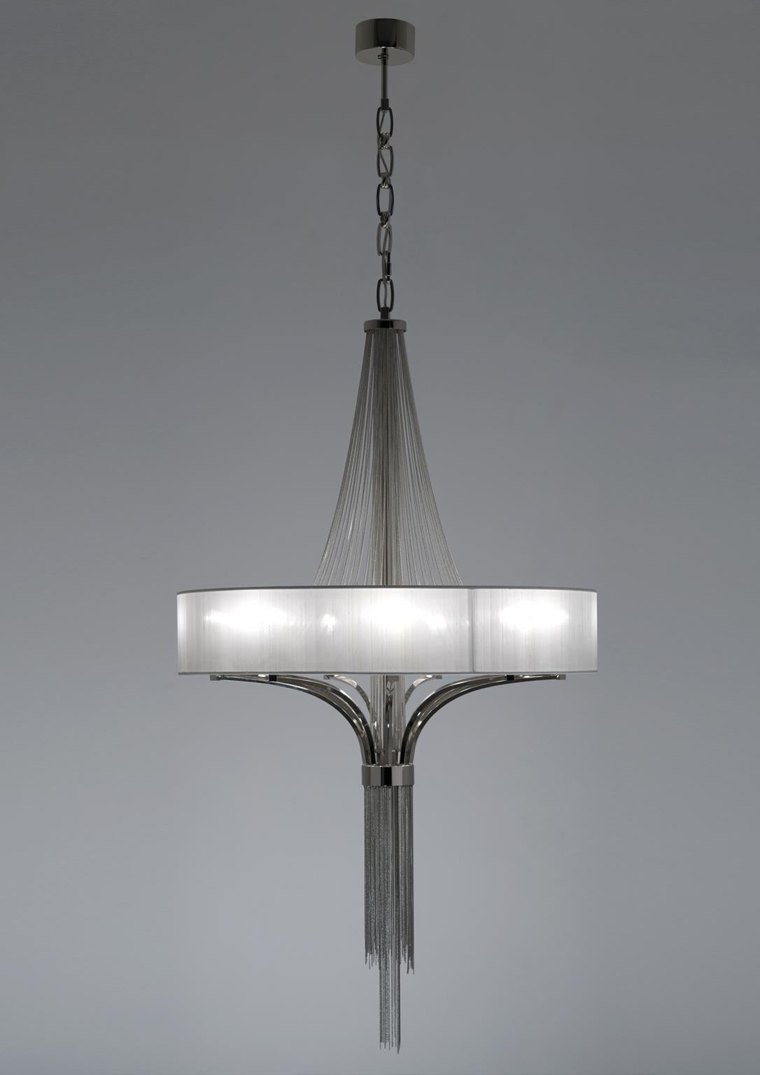 XXI secolo e contemporaneo Lampadario Stravagante del XXI secolo in cromo e catene in nichel di Patrizia Garganti in vendita