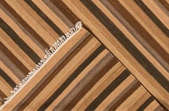 Modern Handmade Brown Kilim Wool Rug with Stripe Design