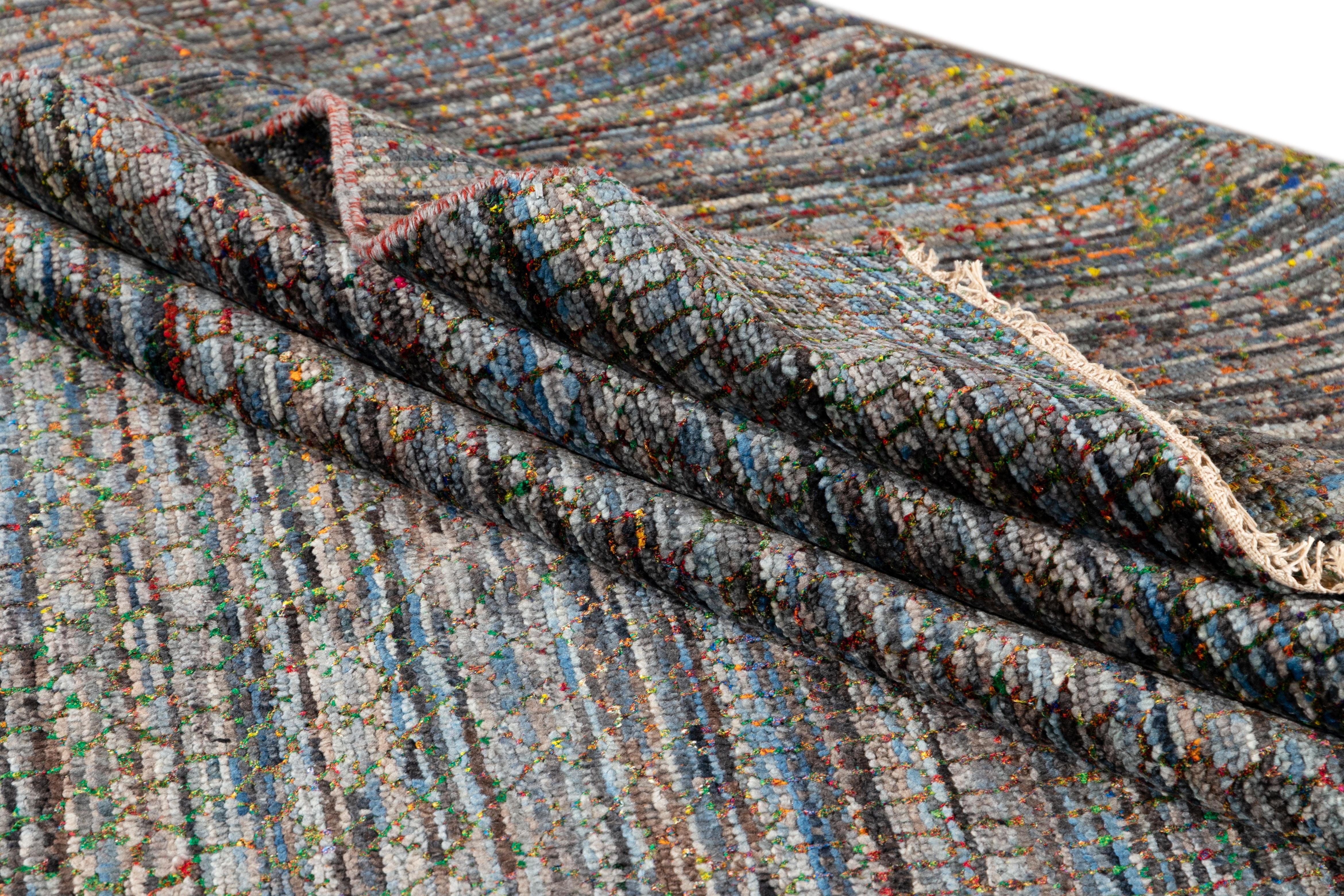 Gestreifter Sari-Seidenteppich des 21. Jahrhunderts (Wolle) im Angebot