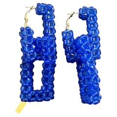 Boucles d'oreilles à maillons rectangulaires bleus du 21e siècle par Coppola e Toppo