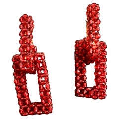 21st Century Stud Red Rectangular Links Earrings by Coppola e Toppo