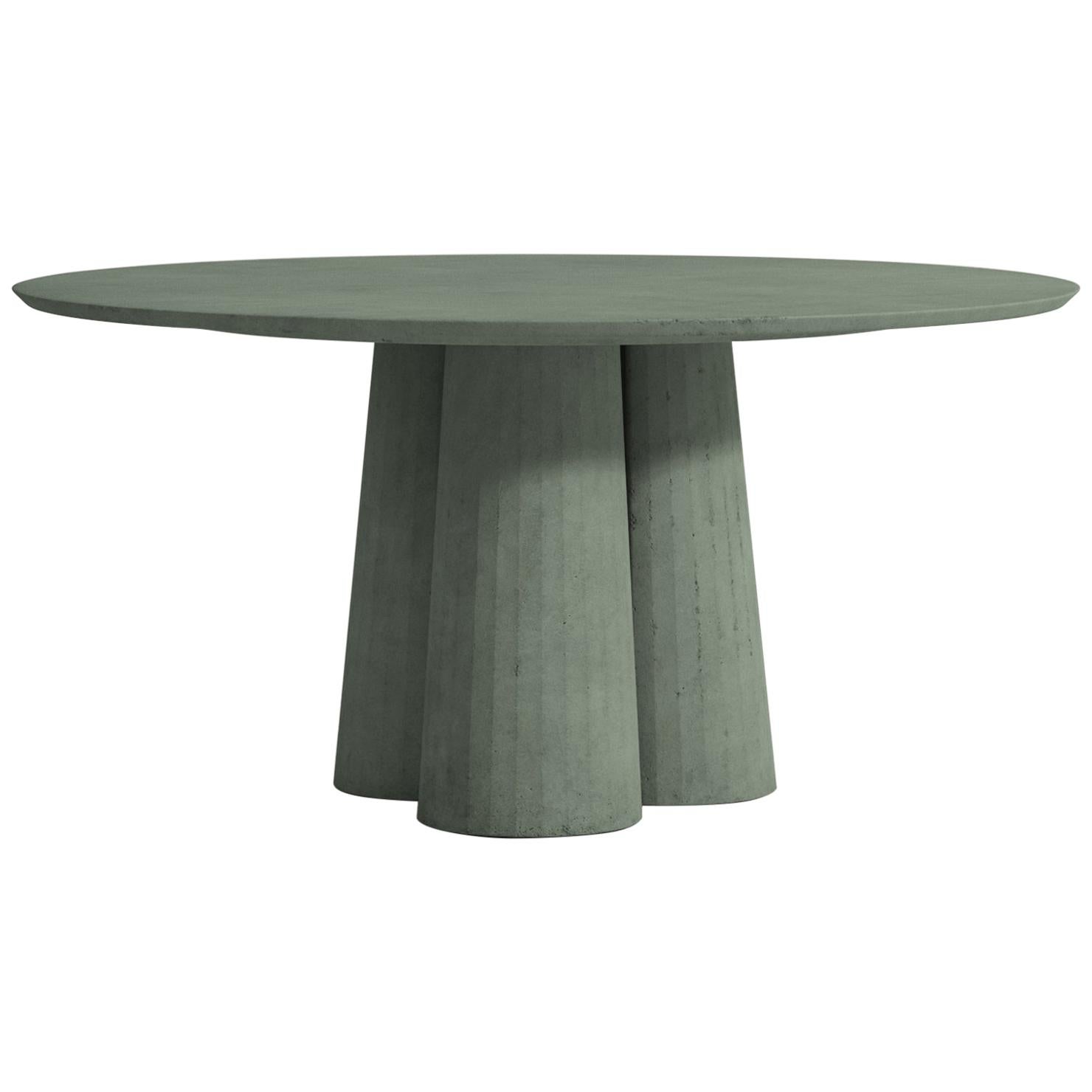 Cast 21st Century Studio Irvine Concrete Circular Dining Table Silver Cement Handmade For Sale