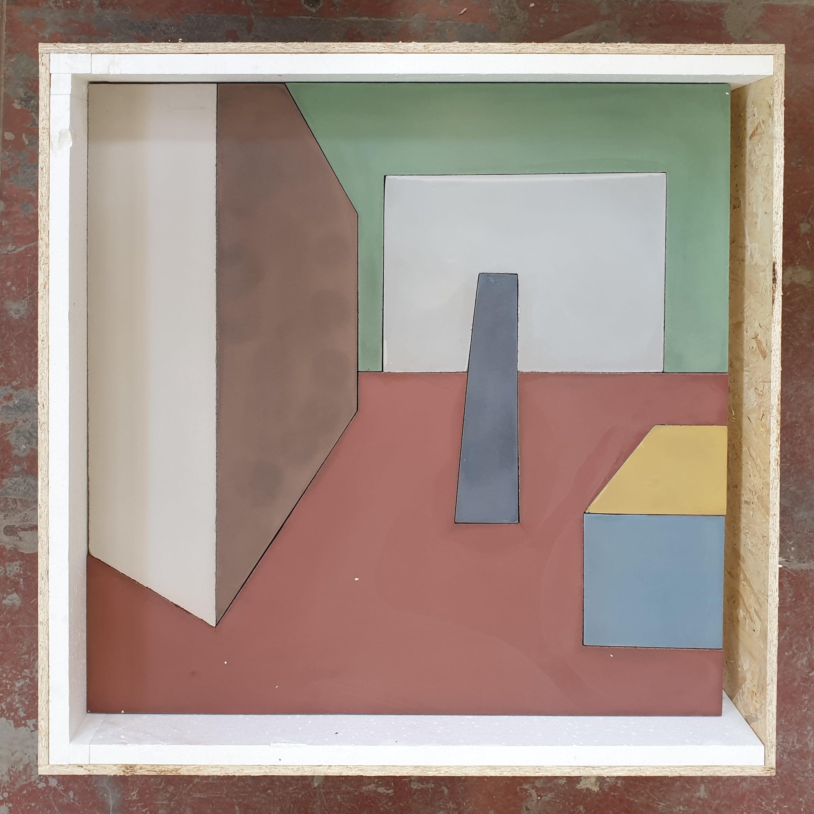 Une vue métaphysique pour montrer les couleurs, la texture et un aperçu de la collection Fusto par le Studio Irvine pour Forma&Cemento. Un cadre réalisé en béton avec des couleurs sélectionnées par Forma&Cemento. Disponible en différentes