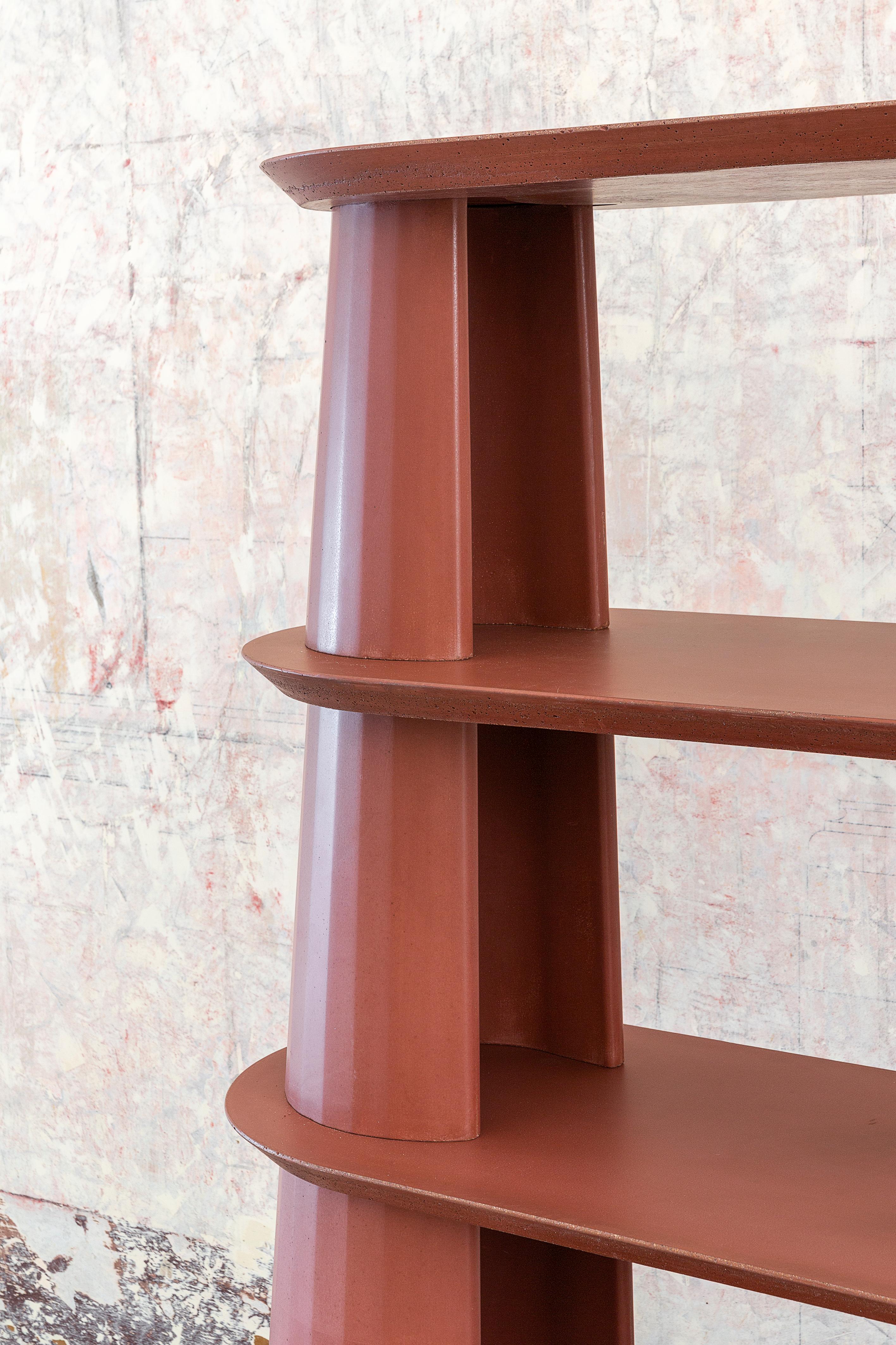 Italian 21st Century Studio Irvine Fusto Bookcase Concrete Bookshelves Brick Red Cement For Sale