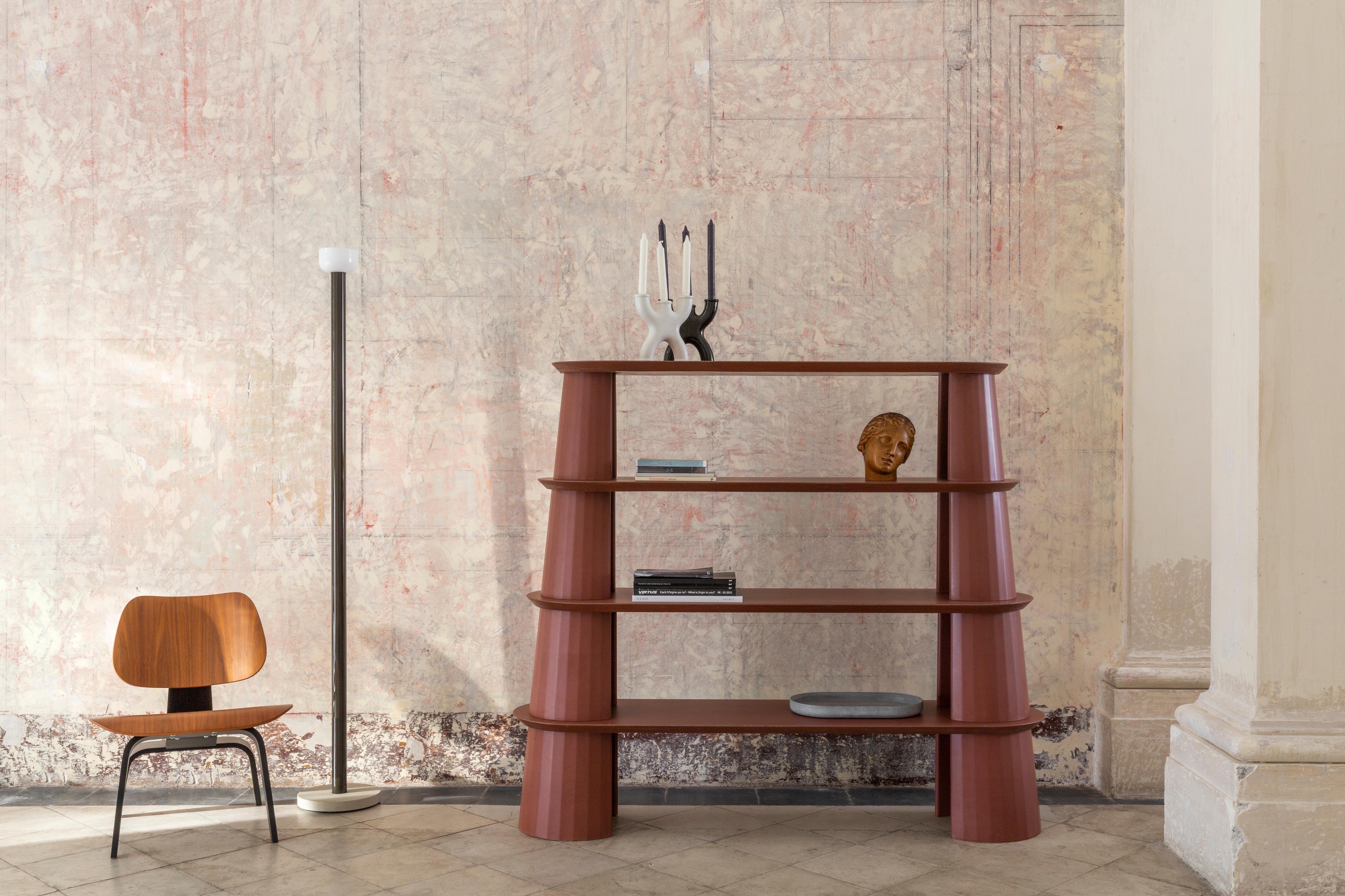 Contemporary 21st Century Studio Irvine Fusto Bookcase Concrete Bookshelves Brick Red Cement For Sale