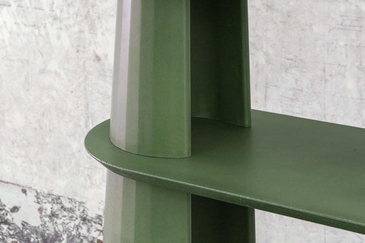 Italian 21st Century Studio Irvine Fusto Bookcase Concrete Bookshelves Fir Green Cement For Sale