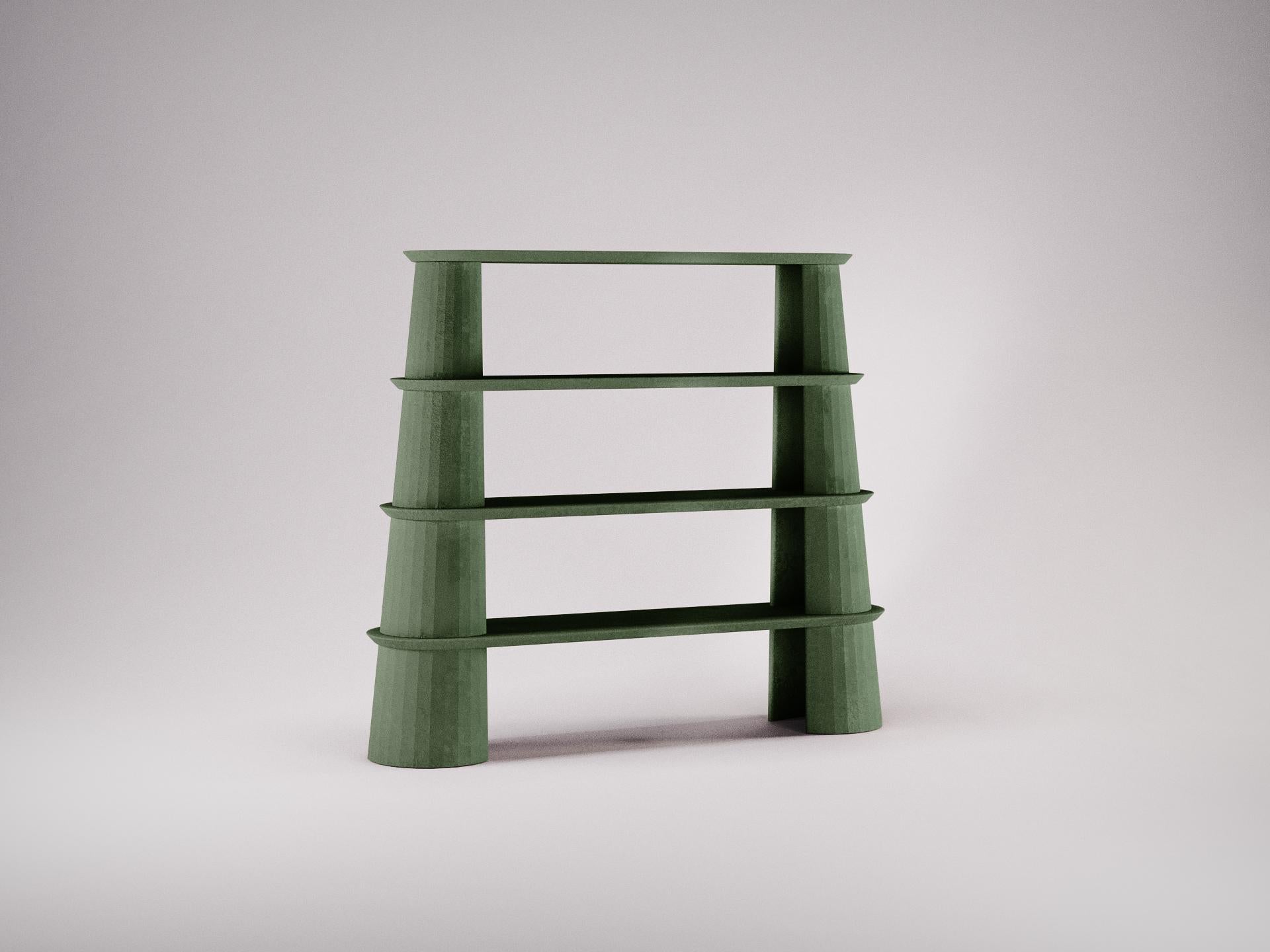 Cast 21st Century Studio Irvine Fusto Bookcase Concrete Bookshelves Fir Green Cement For Sale