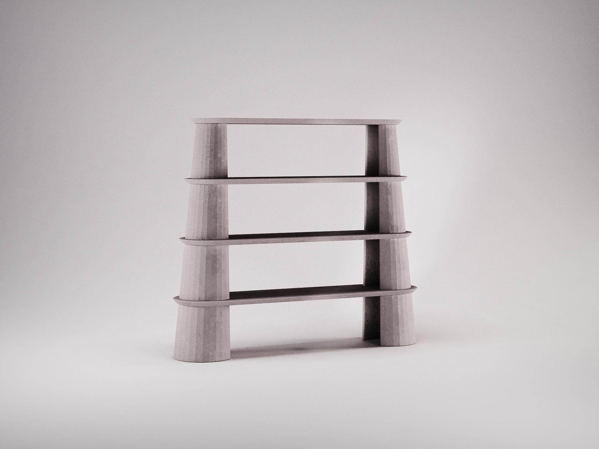 Contemporary 21st Century Studio Irvine Fusto Bookcase Concrete Bookshelves Powder Cement For Sale