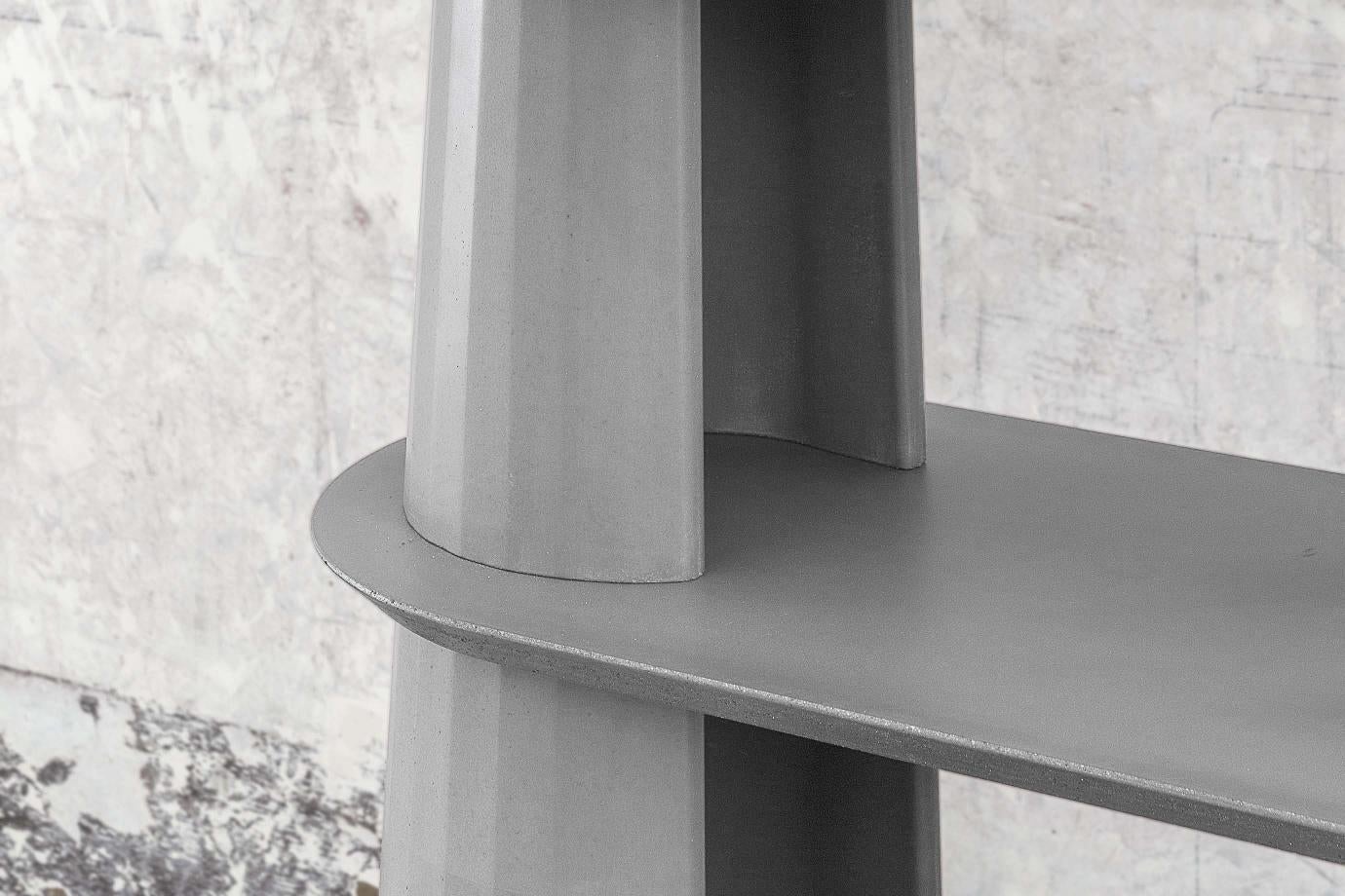 Italian 21st Century Studio Irvine Fusto Bookcase Concrete Bookshelves Silver Cement For Sale