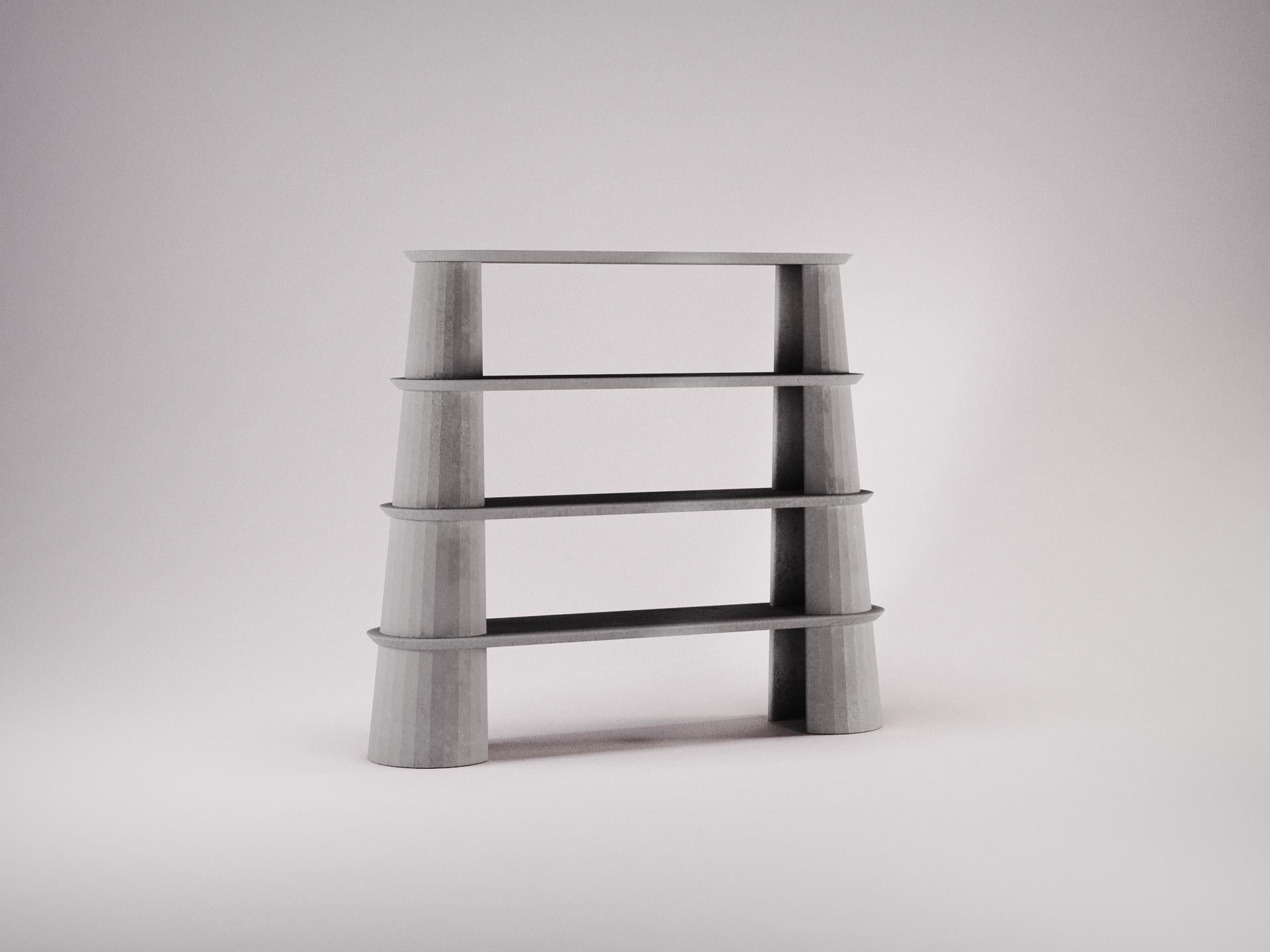 Contemporary 21st Century Studio Irvine Fusto Bookcase Concrete Bookshelves Silver Cement For Sale
