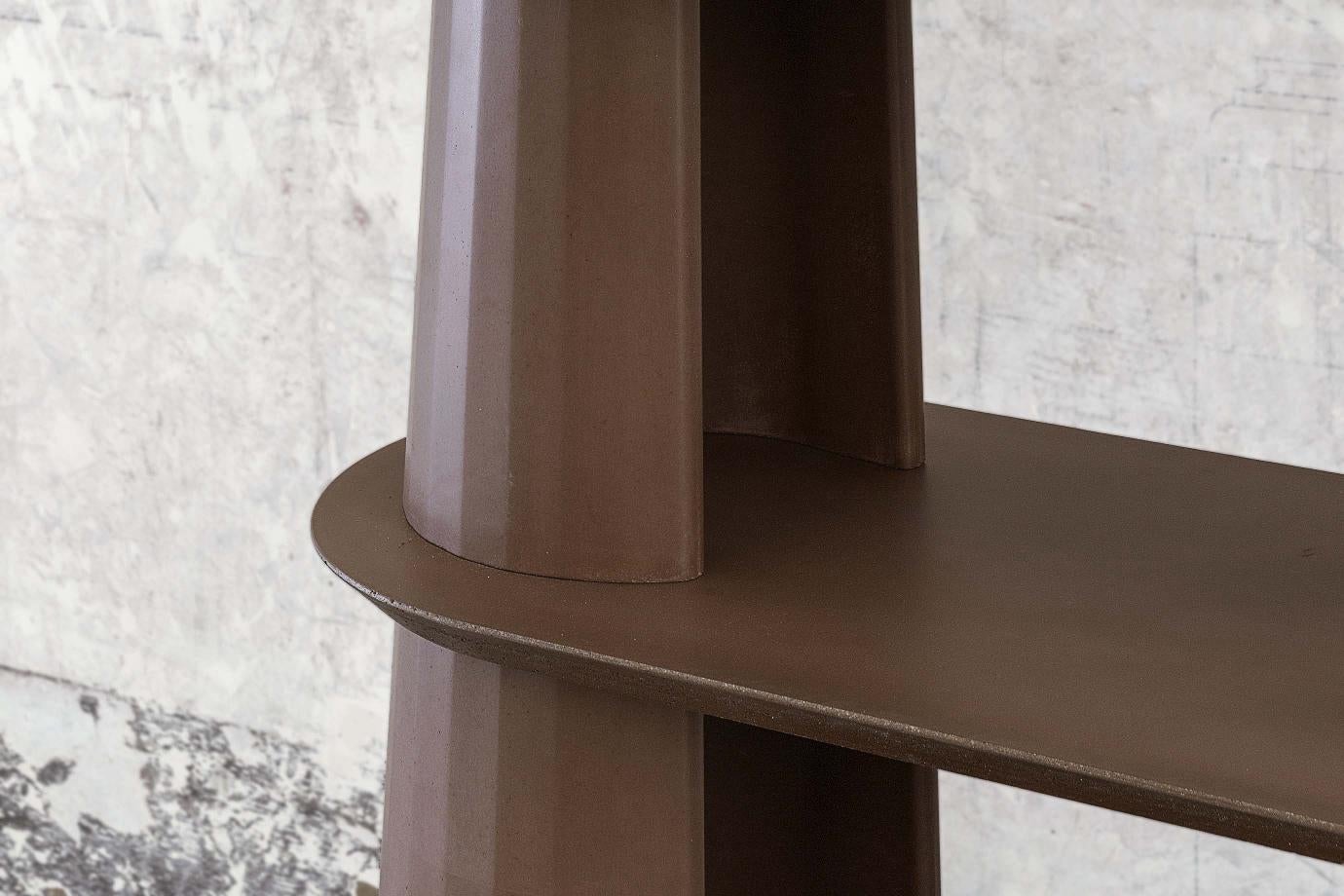 Italian 21st Century, Studio Irvine Fusto Bookcase Mod.i Concrete Bookshelf Brown Cement For Sale
