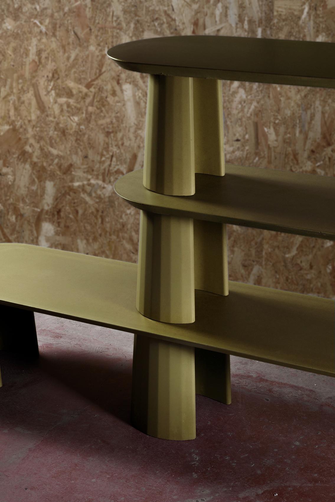 Classical Roman 21st Century Studio Irvine Fusto Bookcase Mod.I Concrete Bookshelf Cream Cement For Sale