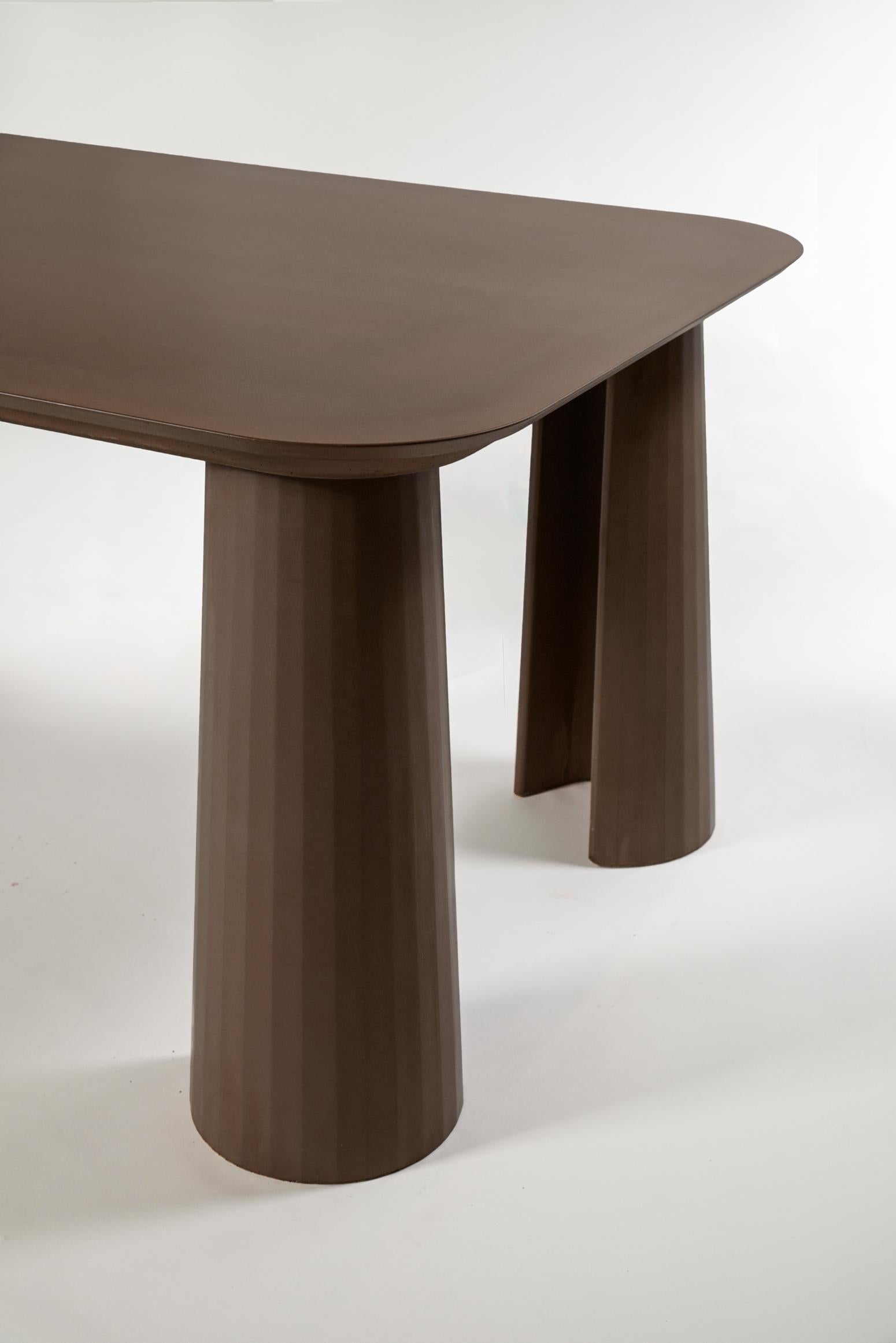 Classical Roman 21st Century Studio Irvine Fusto Rectangular Dining Table Brown Cement Color For Sale