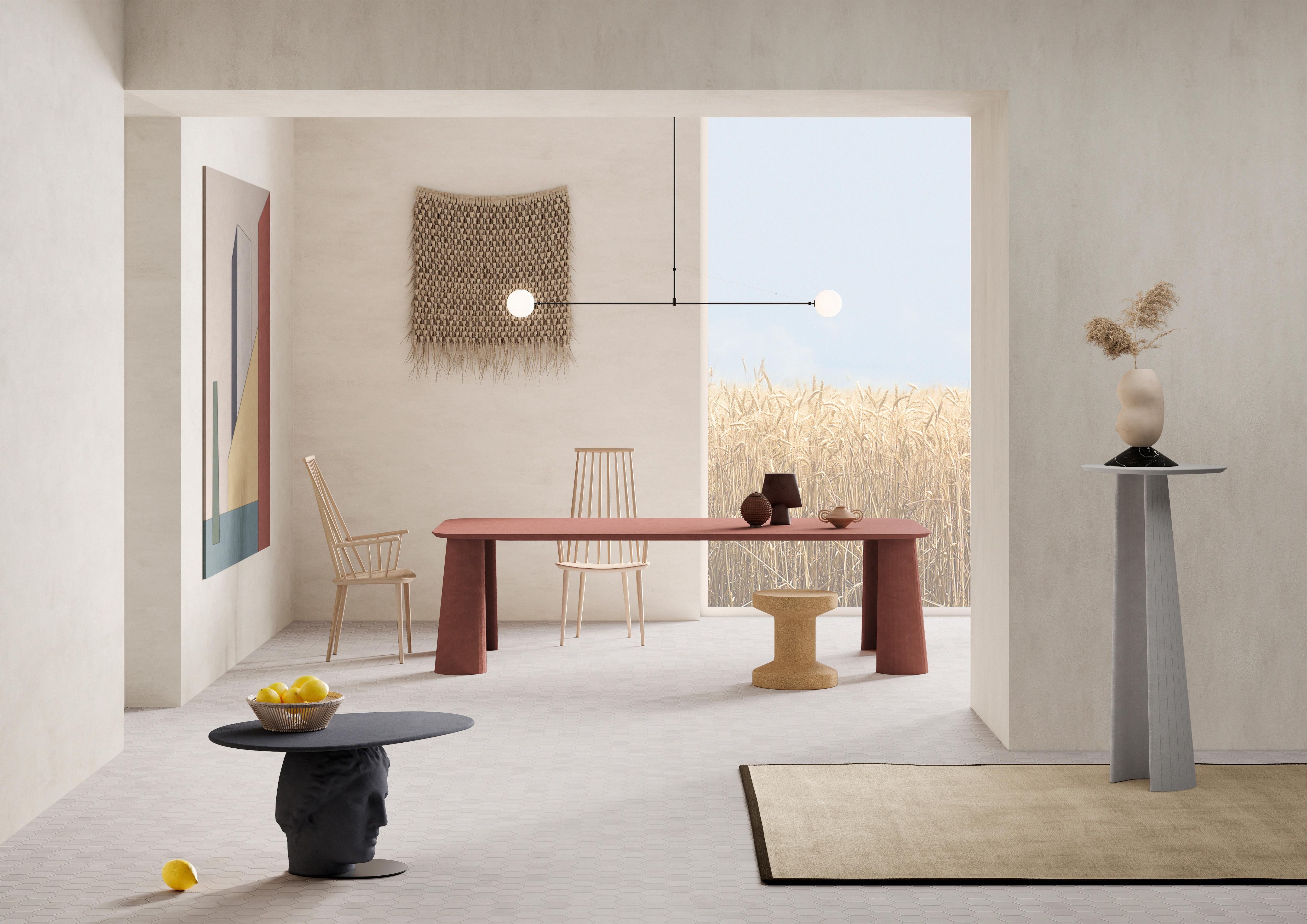 Classical Roman 21st Century Studio Irvine Fusto Rectangular Dining Table Cream Cement Color For Sale