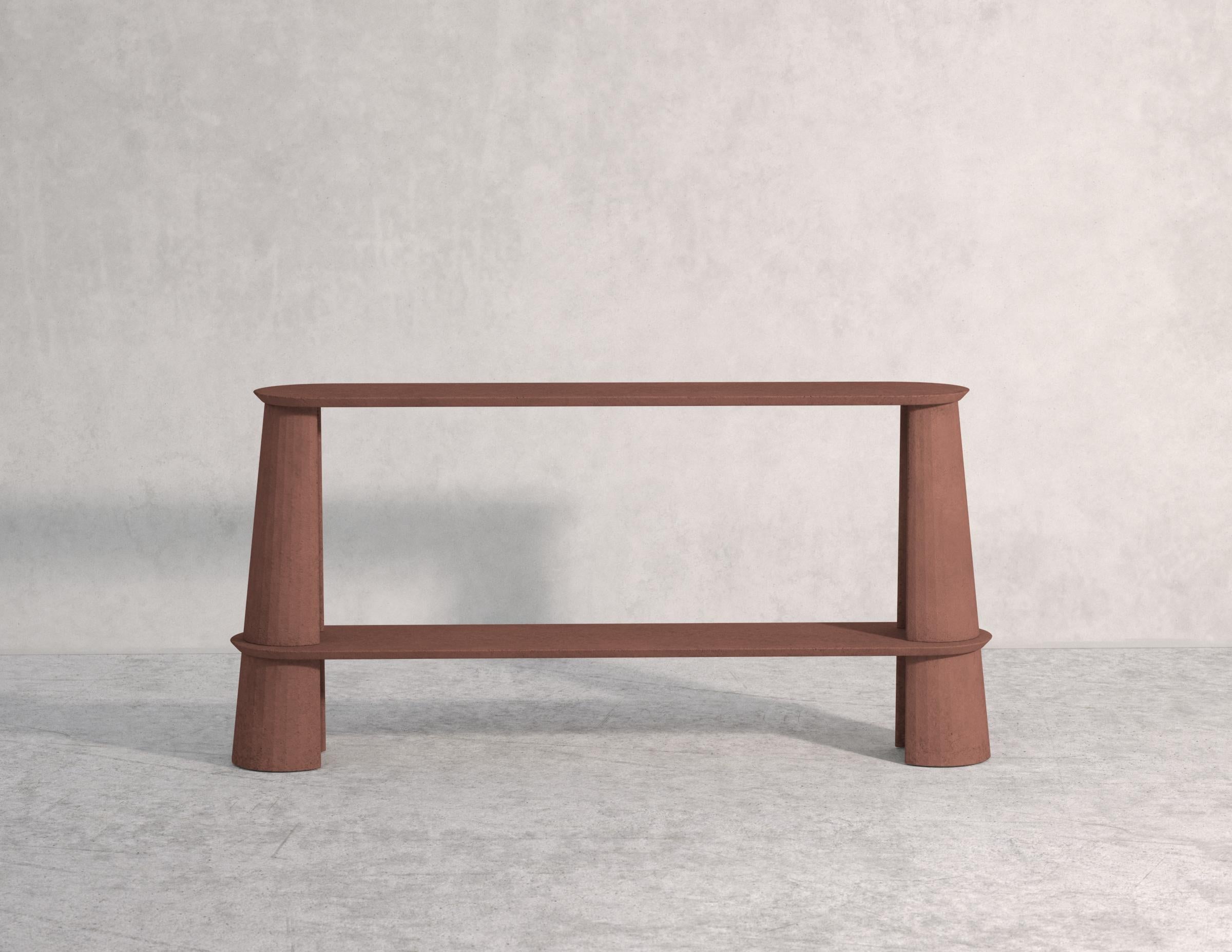 Contemporary 21st Century Studio Irvine Fusto Side Console Table Concrete Cement Brown Color For Sale