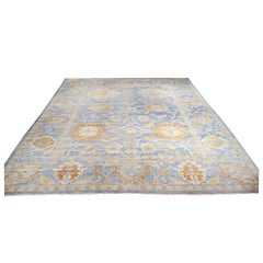21st Century Afghan Sultanabad Wool 12x15 Blue, Tan & Ivory Handmade Area Rug