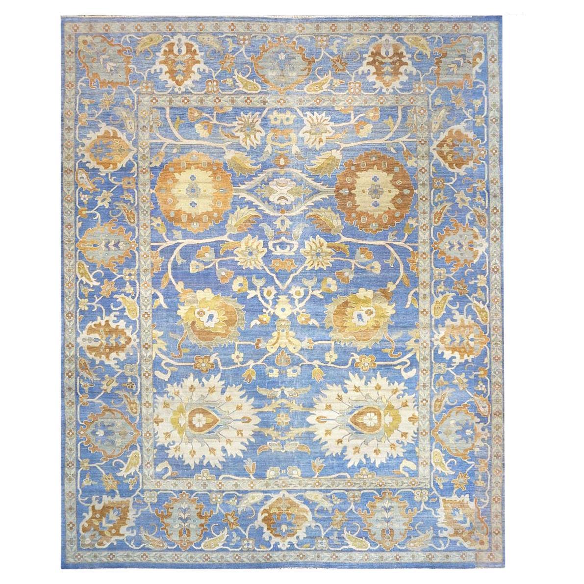 21st Century Sultanabad 12x15 Blue Handmade Area Whool Rug For Sale