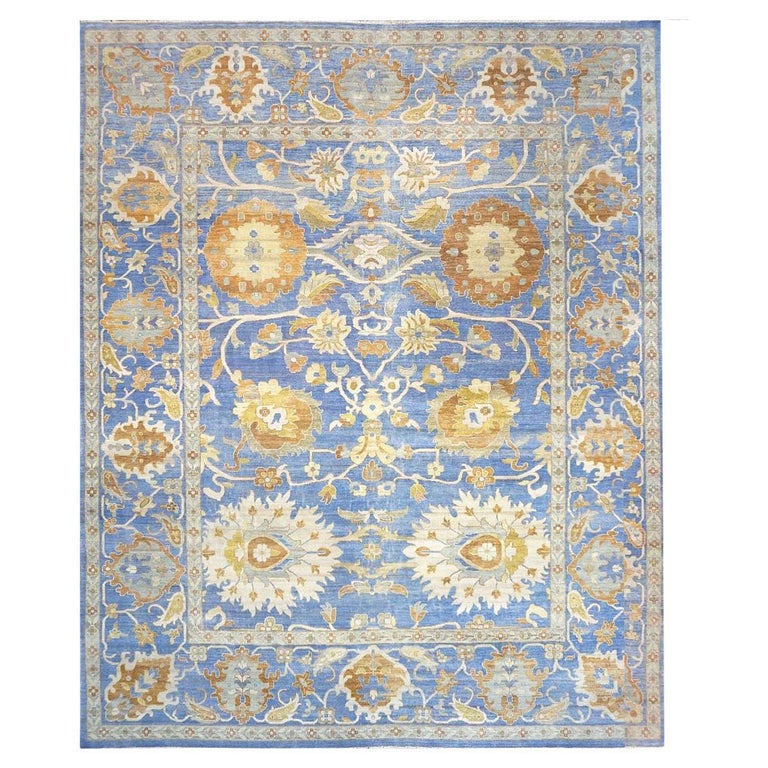 21st Century Sultanabad 12x15 Blue Handmade Area Whool Rug For Sale at