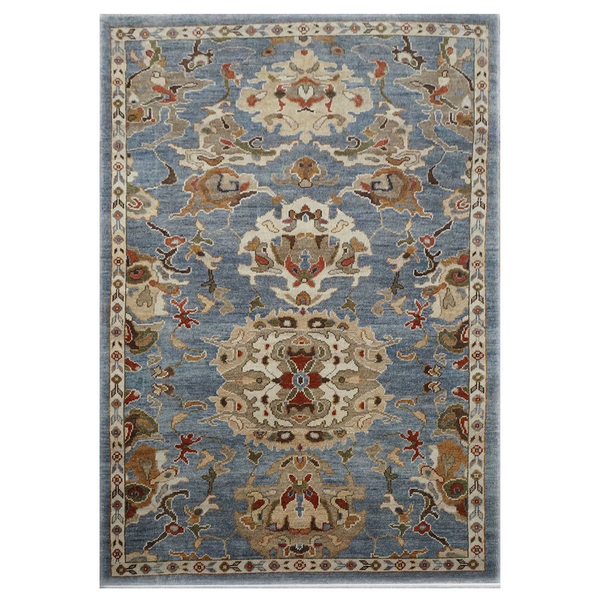 21. Jahrhundert Sultanabad 4x6 Schieferblau, Elfenbein, & Tan Handgefertigter Bereich Teppich