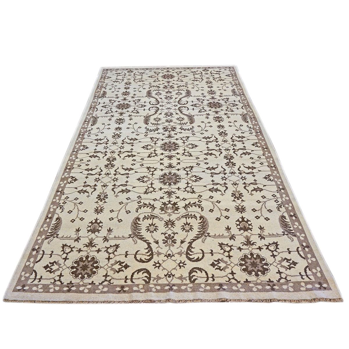 Afghan 21st Century Sultanabad 6x10 Ivory & Brown Handmade Area Whool Rug For Sale