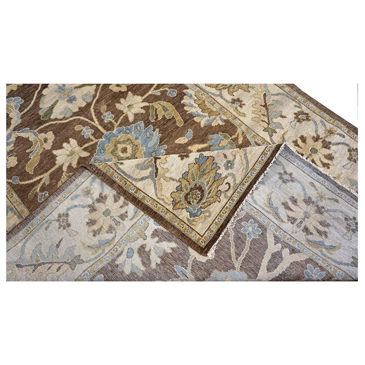 Afghan 21st Century Sultanabad 6x9 Brown, Ivory & Blue Handmade Area Rug For Sale