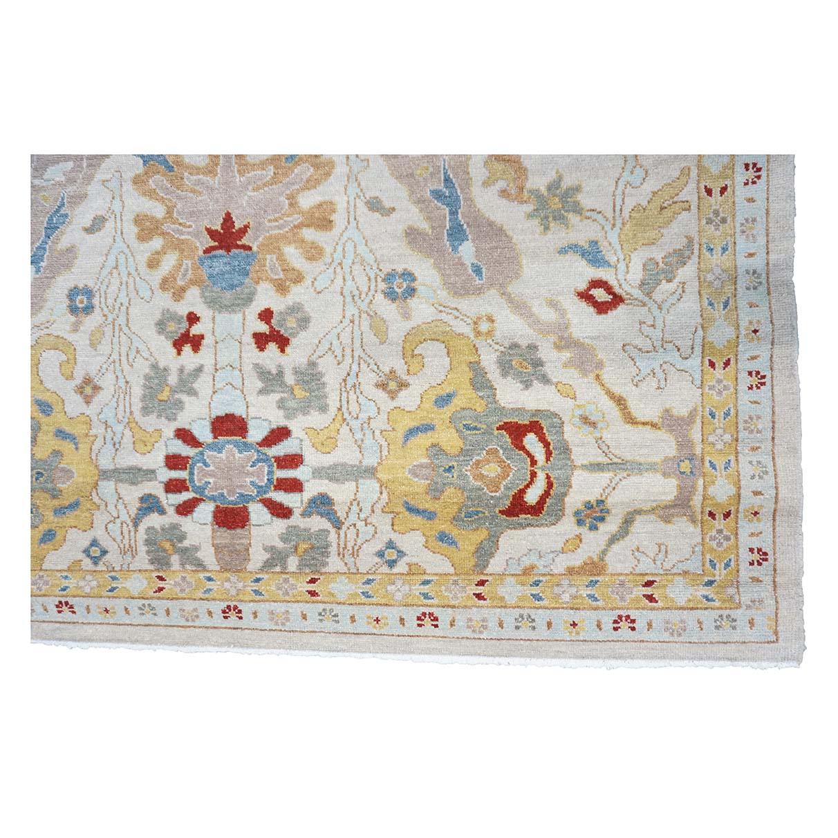 21st Century Sultanabad 6x9 Ivory & Gold Handmade Area Rug For Sale 1