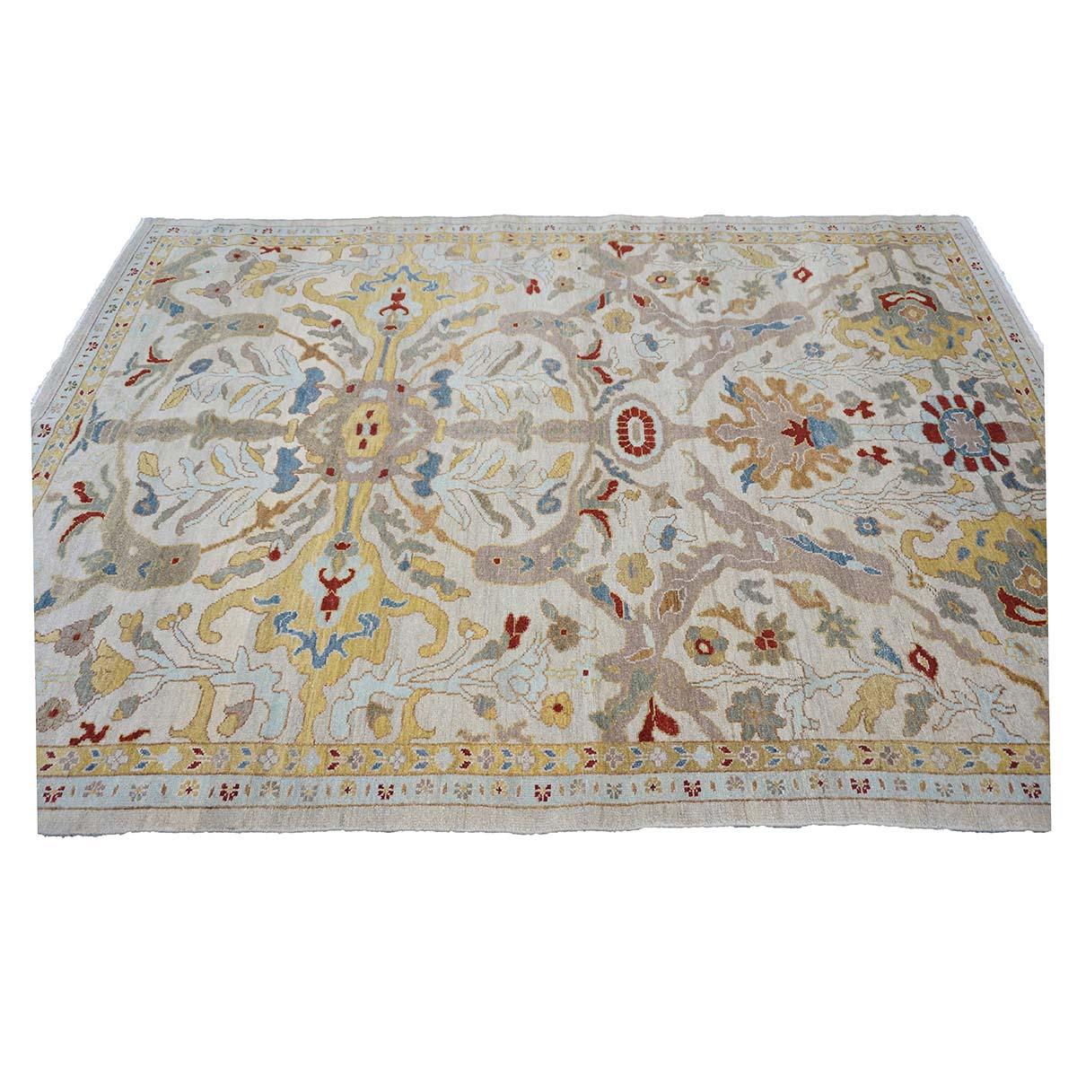 21st Century Sultanabad 6x9 Ivory & Gold Handmade Area Rug For Sale 2