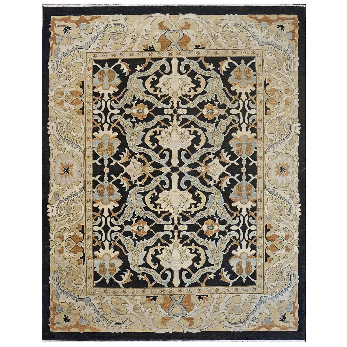 21st Century Sultanabad 8x10 Tan and Black Handmade Wool Rug