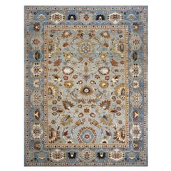 21st Century Sultanabad 9x12 Slate Blue & Rust Handmade Area Rug