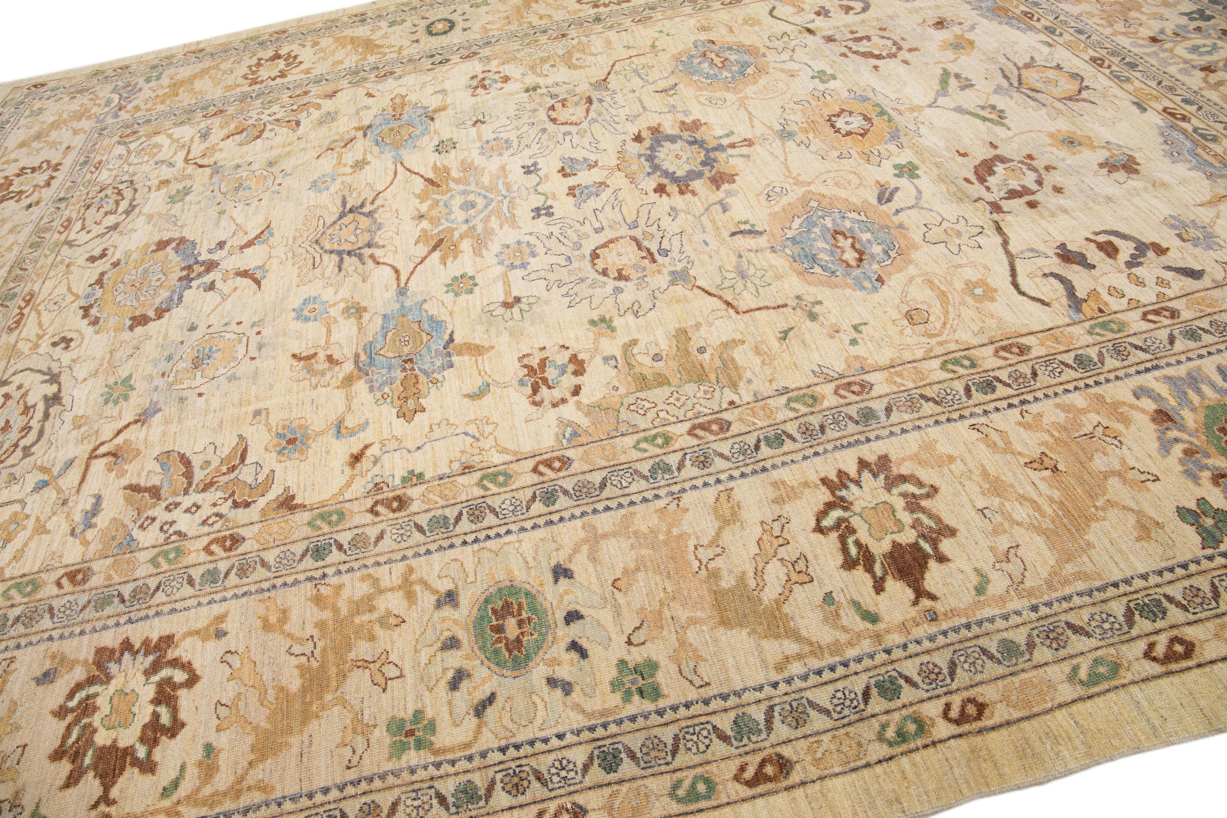 21st Century Sultanabad Beige Handmade Persian Wool Rug with Floral Motif In New Condition For Sale In Norwalk, CT