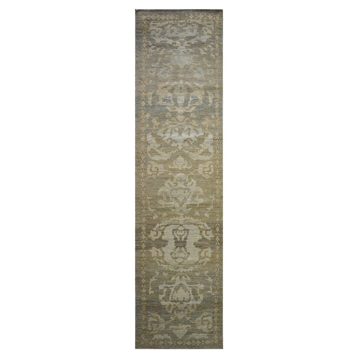 21st Century Sultanabad Grey & Ivory Wool Transitional Hall Runner For Sale