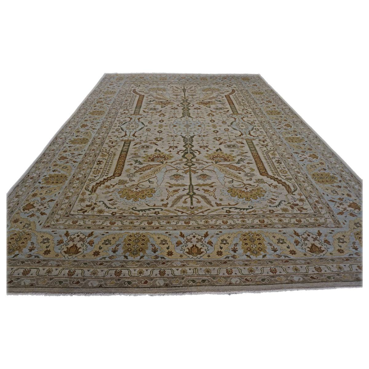 Afghan 21st Century Sultanabad Ivory and Blue Wool Livingroom Rug For Sale