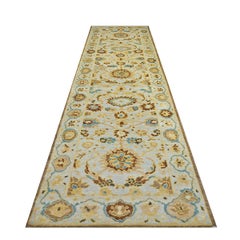 Vintage Persian Sultanabad Wool 3x10 Ivory, Blue & Gold Handmade Runner Rug